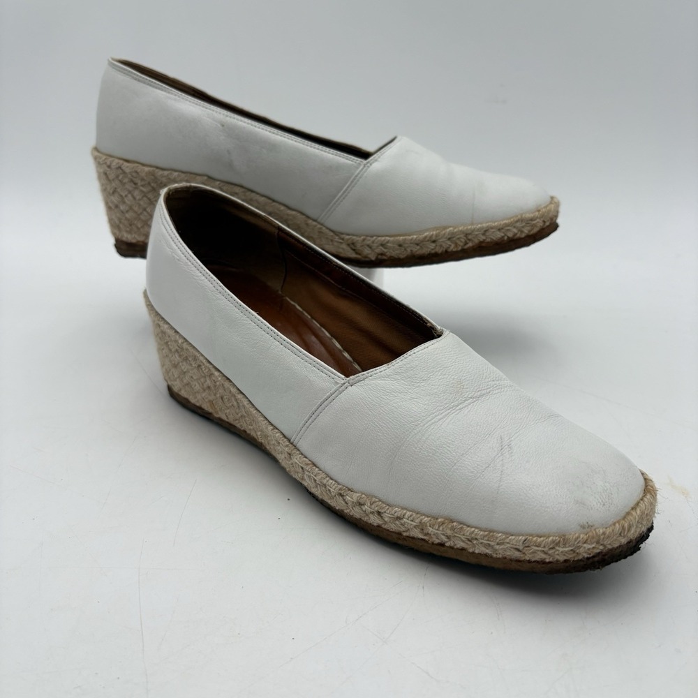 Passports Women's 7 1/2‎ Vintage 90s White Leather Espadrille Wedge Shoes
